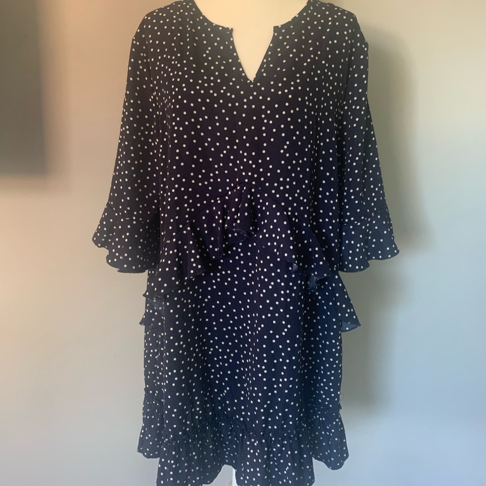 Navy/ white polka dot ruffle dress